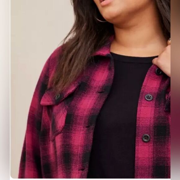 Torrid Plaid Cotton Shacket Button Front, Warm, hight front Pockets NWT 3X - Picture 3 of 15